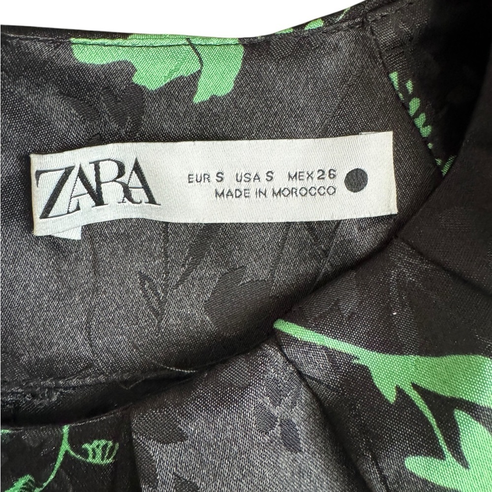 Zara Green Black Jacquard Floral Print Belted Mini Dress, Size S - Picture 5 of 16